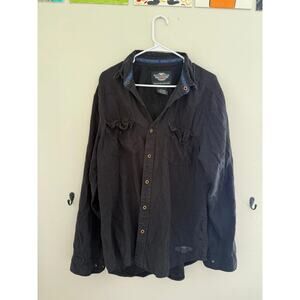 Harley-Davidson Mens Motorcycle Button Up Shirt Large Black Long Sleeve Embossed